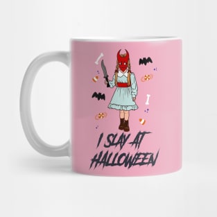 “I Slay At Halloween” Trick Or Treater Girl With Large Knife Mug